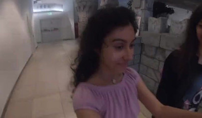 Slutty teen walks around the mall with cum on her face