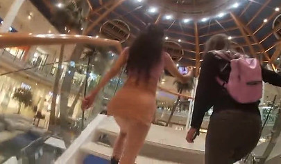 Slutty teen walks around the mall with cum on her face