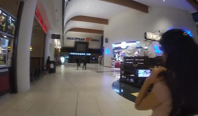 Slutty teen walks around the mall with cum on her face