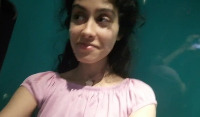 Slutty teen walks around the mall with cum on her face