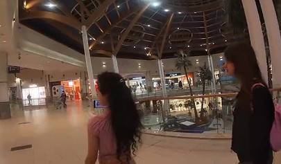 Slutty teen walks around the mall with cum on her face