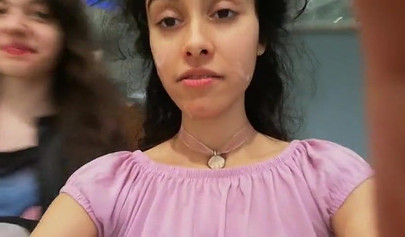 Slutty teen walks around the mall with cum on her face