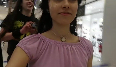 Slutty teen walks around the mall with cum on her face
