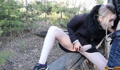 Russian amateur teen creampied in the spooky forest