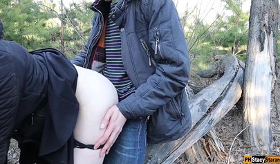 Russian amateur teen creampied in the spooky forest