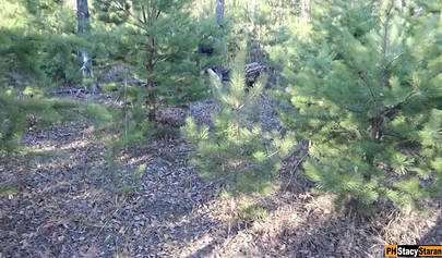 Russian amateur teen creampied in the spooky forest