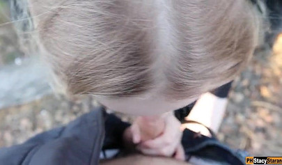 Russian amateur teen creampied in the spooky forest