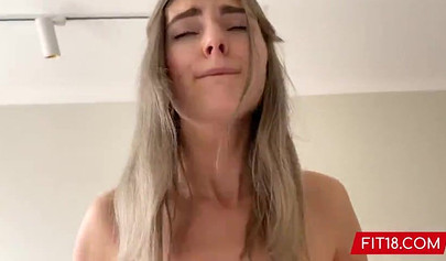 Busty Russian teen Eva Elfie drilled hard in her workout clothes