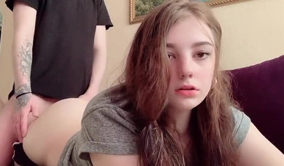 Naughty brunette teen seduced her big hulk hard in doggystyle