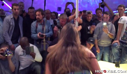 Slutty European Amirah Adara giving a sloppy public blowjob