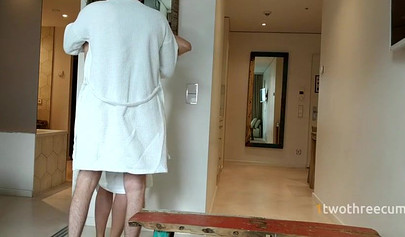 Horny amateur couple pussy licking and creampied in a hotel