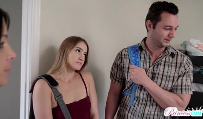 Beautiful blonde teen Kenzie Madison gets her hairy pussy creampied hard