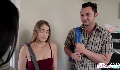 Beautiful blonde teen Kenzie Madison gets her hairy pussy creampied hard