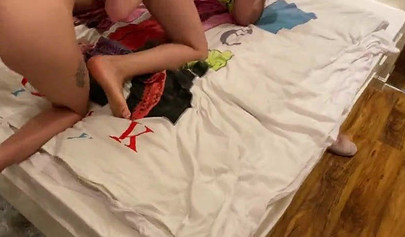 Kinky Angel Emily gets drilled in a threesome gets anal creampie