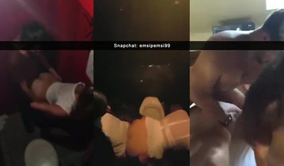 Horny amateur teen pounded in a public threesome on snapchat