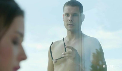 Beautiful brunette Sybil riding a big cock after a sloppy blowjob