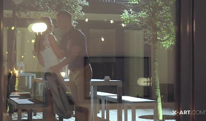 Busty brunette teen Sybil riding a big cock on the chair