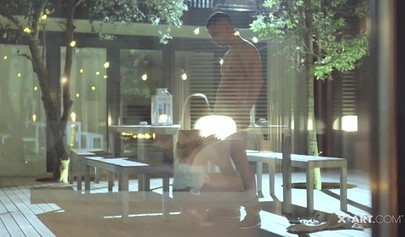 Busty brunette teen Sybil riding a big cock on the chair