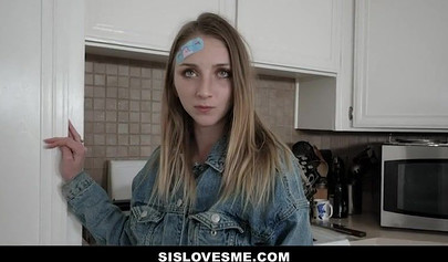 Sexy brunette teen Macy Meadows squirting on step brother's big cock