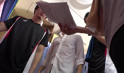 Beautiful Asian teen hardcore gangbanged in the locker room