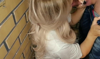 Stunning amateur blonde getting her holes filled in public