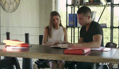 Horny brunette teen Sybil riding a big cock after blowjob