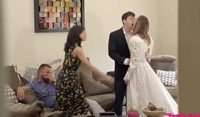 Gorgeous brunette teen Tiffany Watson fucking in a threesome with stepsister