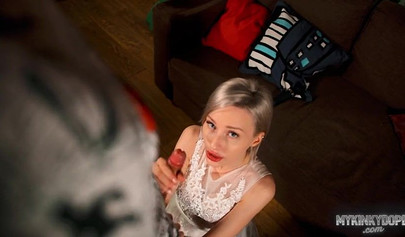 Naughty blonde Mykinkydope milked stepbrother's cock after she got caught masturbating