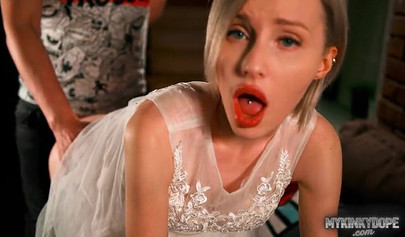 Naughty blonde Mykinkydope milked stepbrother's cock after she got caught masturbating