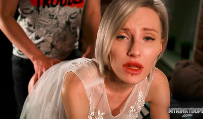 Naughty blonde Mykinkydope milked stepbrother's cock after she got caught masturbating