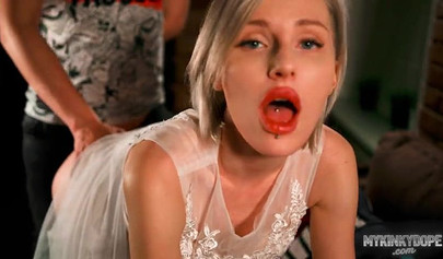 Naughty blonde Mykinkydope milked stepbrother's cock after she got caught masturbating