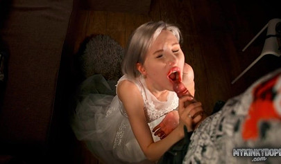 Naughty blonde Mykinkydope milked stepbrother's cock after she got caught masturbating