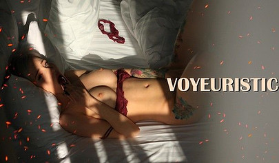 Naughty blonde with big tits caught stroking her pussy on spy cam