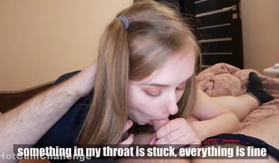 Slutty Russian teen milking stepdad's cock while mom's on the phone