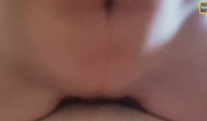 Petite pussy rubs his cock before cumming heavily