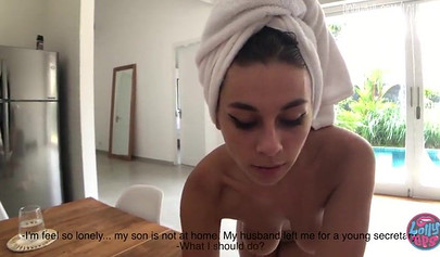 Step mom fucks son right after taking a shower