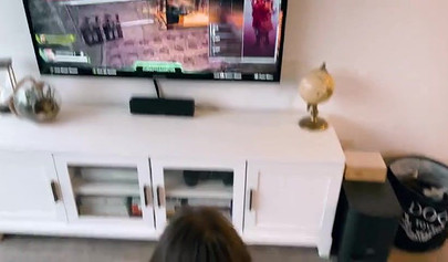 Stunning gamer girl is nailed in the doggy and creampied