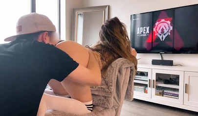 Stunning gamer girl is nailed in the doggy and creampied