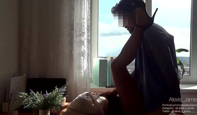 Slutty amateur secretary deepthroating big cock in the office