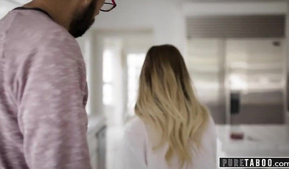 Shy blonde teen Riley Star let her stepdad hardcore pound her