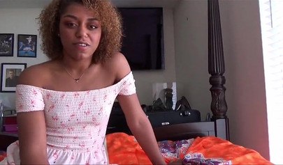 Slutty ebony teen Alex Adams milking her stepdad's cock