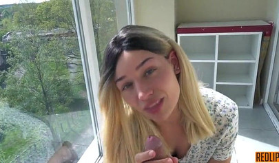 Horny amateur blonde cumshot after hard doggystyle and blowjob