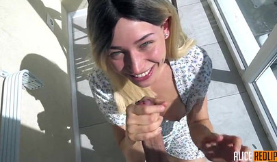 Horny amateur blonde cumshot after hard doggystyle and blowjob