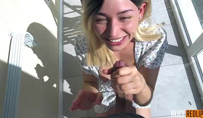 Horny amateur blonde cumshot after hard doggystyle and blowjob