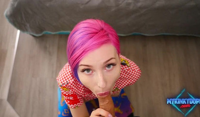 Tiny pink haired teen Mykinkydope cumshot after hardcore fucking
