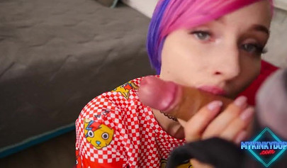 Tiny pink haired teen Mykinkydope cumshot after hardcore fucking