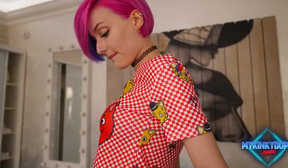 Tiny pink haired teen Mykinkydope cumshot after hardcore fucking