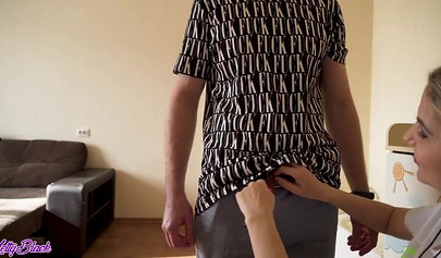 Stunning amateur blonde teen got a big oral creampie from stepdad