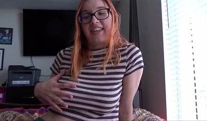 Nerdy stepsister with big tits giving a stunning blowjob