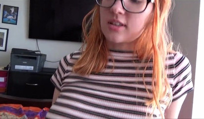 Nerdy stepsister with big tits giving a stunning blowjob